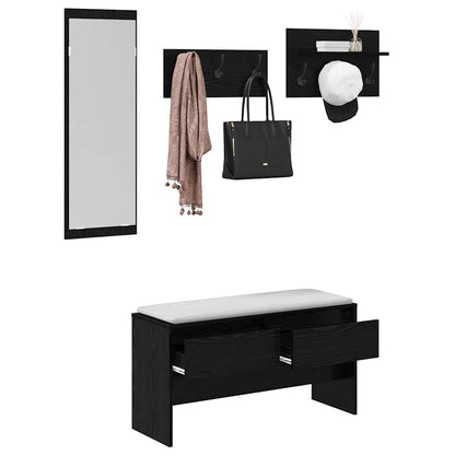 Halmeubelset met lade met plank 4 pcs Zwart Eiken Bewerkt hout