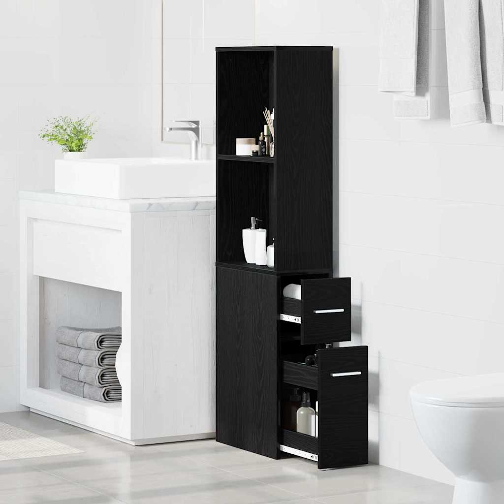 Nauwe badkamer kast Zwart eiken 22 x 41 x 135 cm Spaanplaat