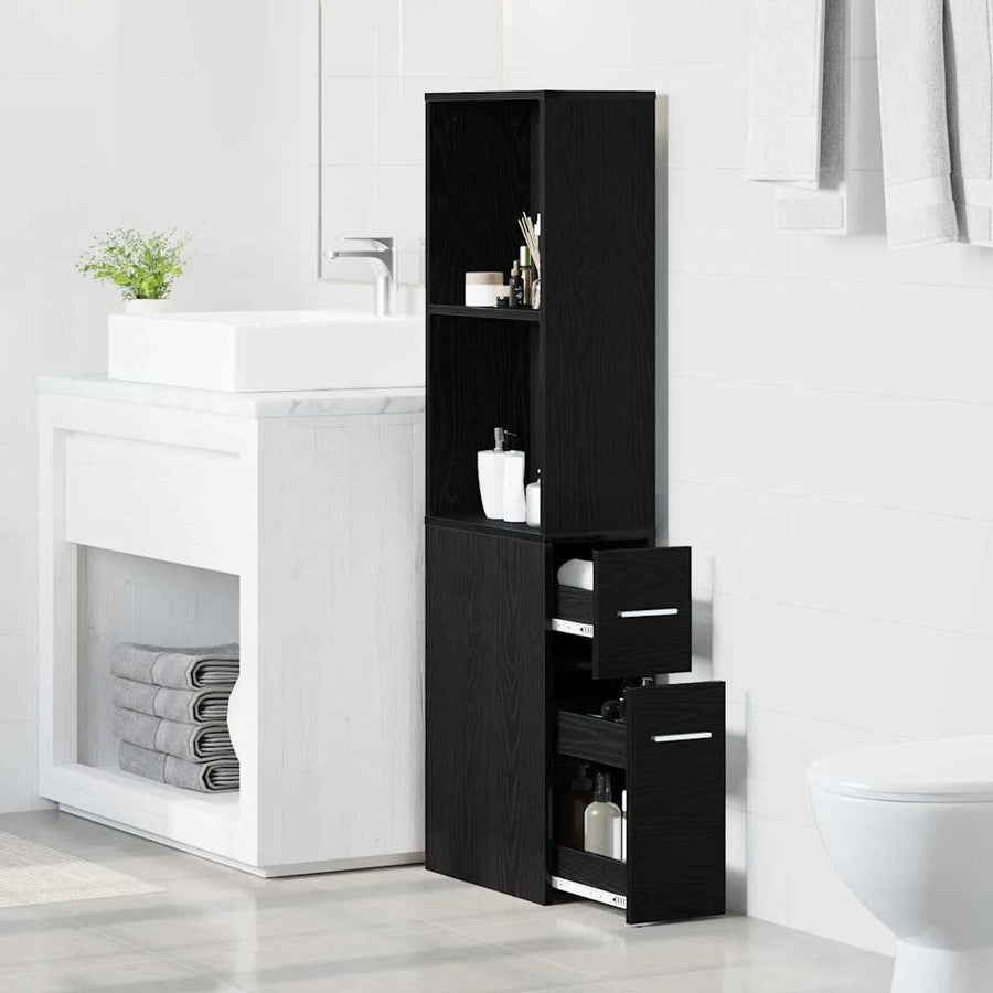 Nauwe badkamer kast Zwart eiken 22 x 41 x 135 cm Spaanplaat