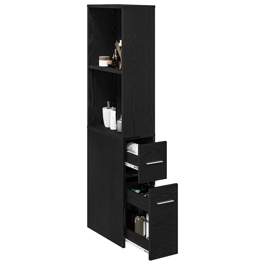 Nauwe badkamer kast Zwart eiken 22 x 41 x 135 cm Spaanplaat