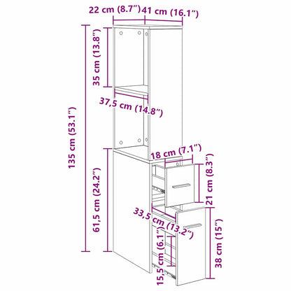 Nauwe badkamer kast Zwart eiken 22 x 41 x 135 cm Spaanplaat