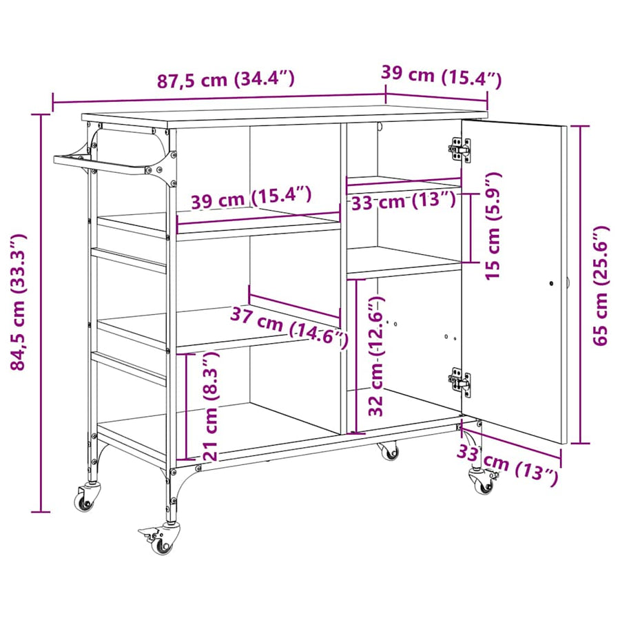 Keuken Trolley Oudhout 87.5 x 39 x 84.5 cm Bewerkt hout