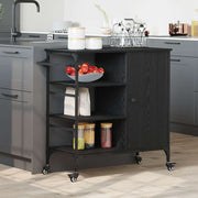 Keukentrolley bewerkt hout zwart eiken 87.5x39x84.5 cm