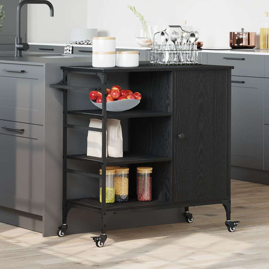 Keuken Trolley Zwart Eiken 87.5 x 39 x 84.5 cm Bewerkt hout