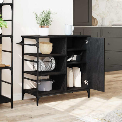 Keuken Trolley Zwart Eiken 87.5 x 39 x 84.5 cm Bewerkt hout