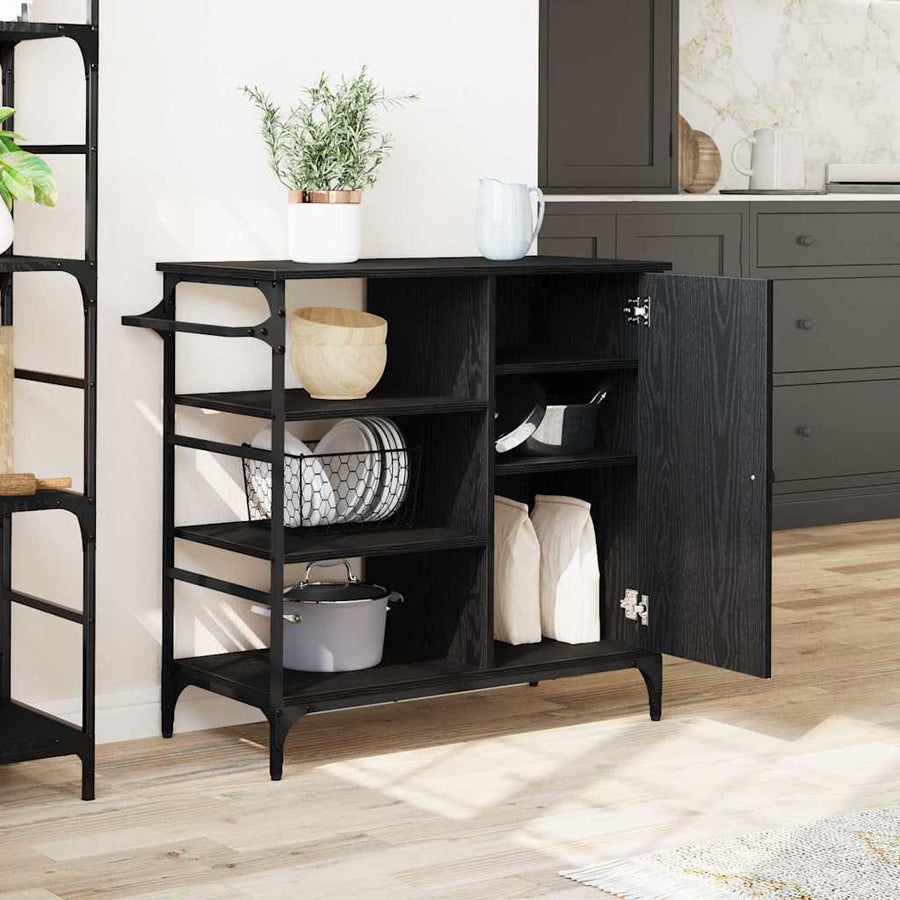 Keuken Trolley Zwart Eiken 87.5 x 39 x 84.5 cm Bewerkt hout