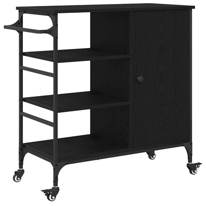 Keuken Trolley Zwart Eiken 87.5 x 39 x 84.5 cm Bewerkt hout