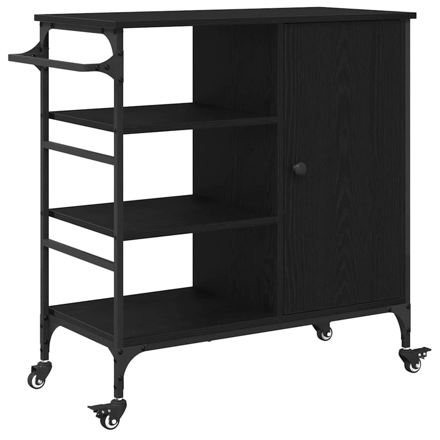 Keuken Trolley Zwart Eiken 87.5 x 39 x 84.5 cm Bewerkt hout