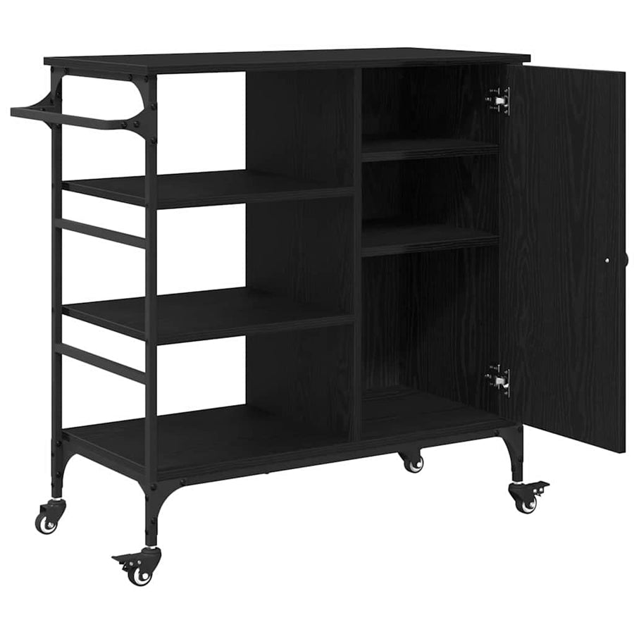 Keuken Trolley Zwart Eiken 87.5 x 39 x 84.5 cm Bewerkt hout