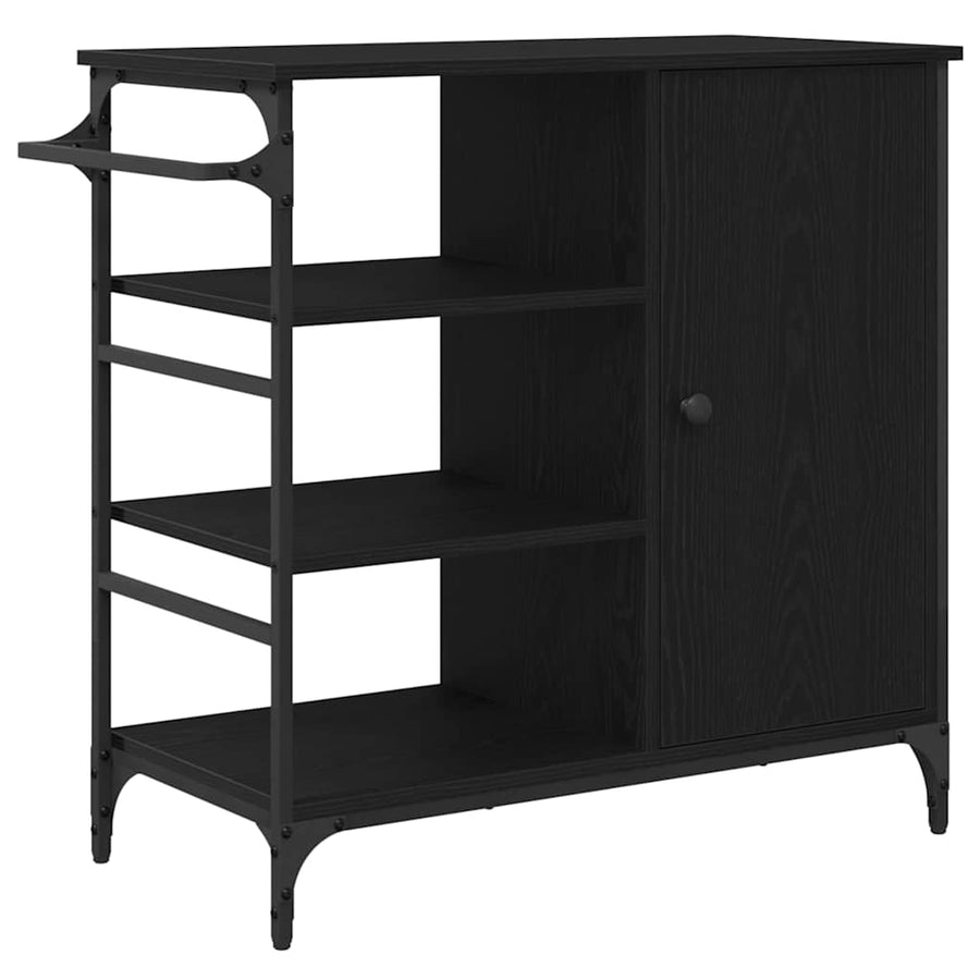 Keuken Trolley Zwart Eiken 87.5 x 39 x 84.5 cm Bewerkt hout