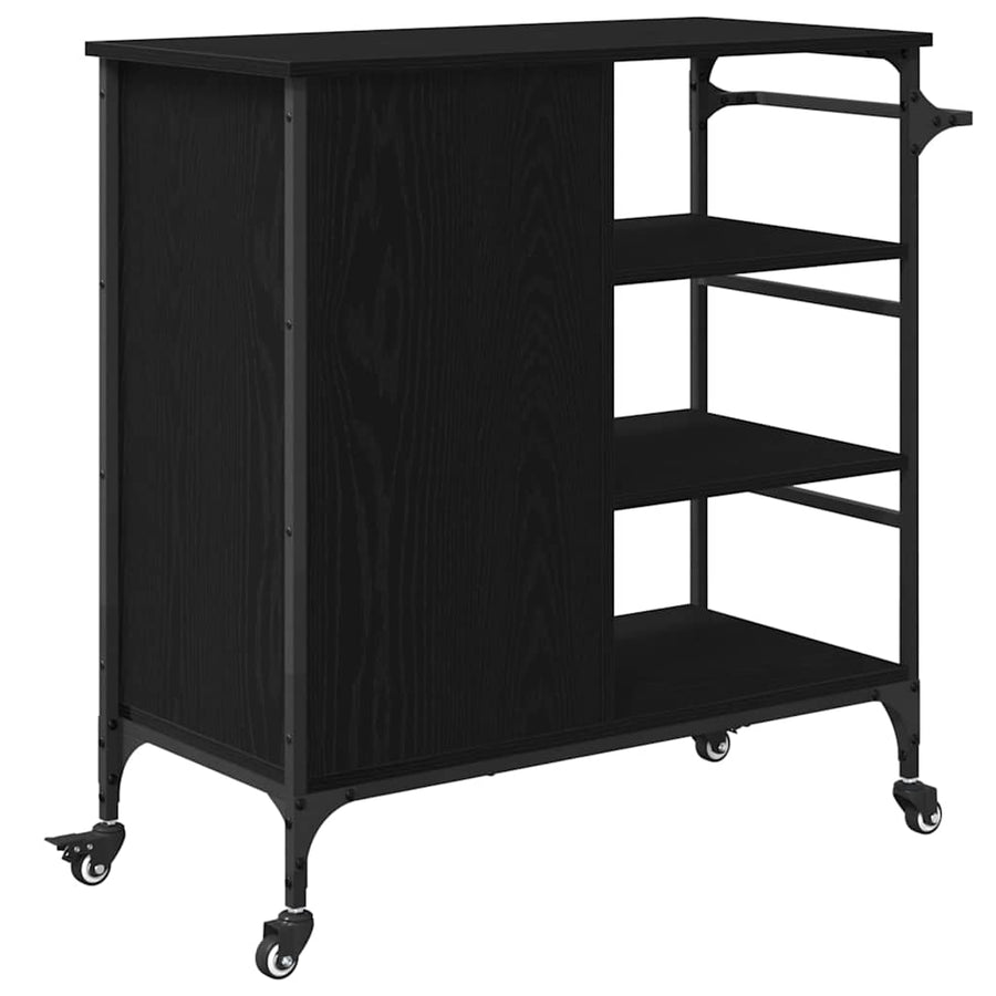 Keuken Trolley Zwart Eiken 87.5 x 39 x 84.5 cm Bewerkt hout