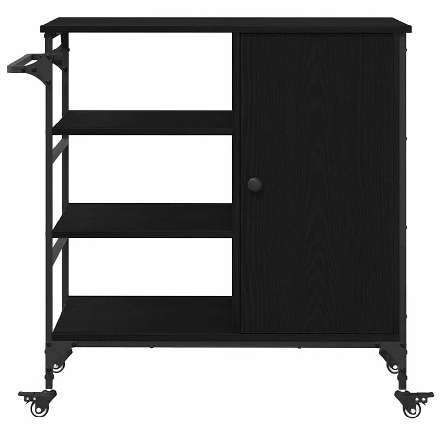 Keuken Trolley Zwart Eiken 87.5 x 39 x 84.5 cm Bewerkt hout