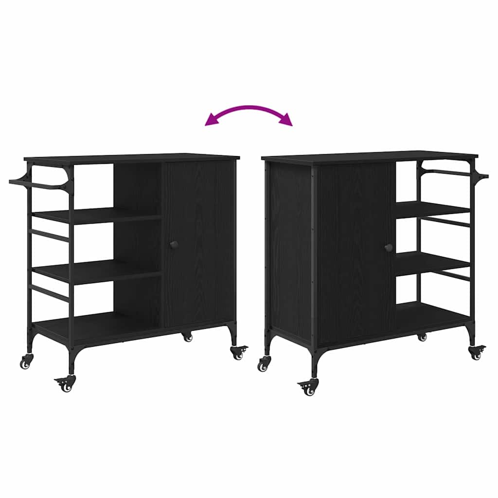 Keuken Trolley Zwart Eiken 87.5 x 39 x 84.5 cm Bewerkt hout