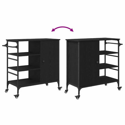 Keuken Trolley Zwart Eiken 87.5 x 39 x 84.5 cm Bewerkt hout