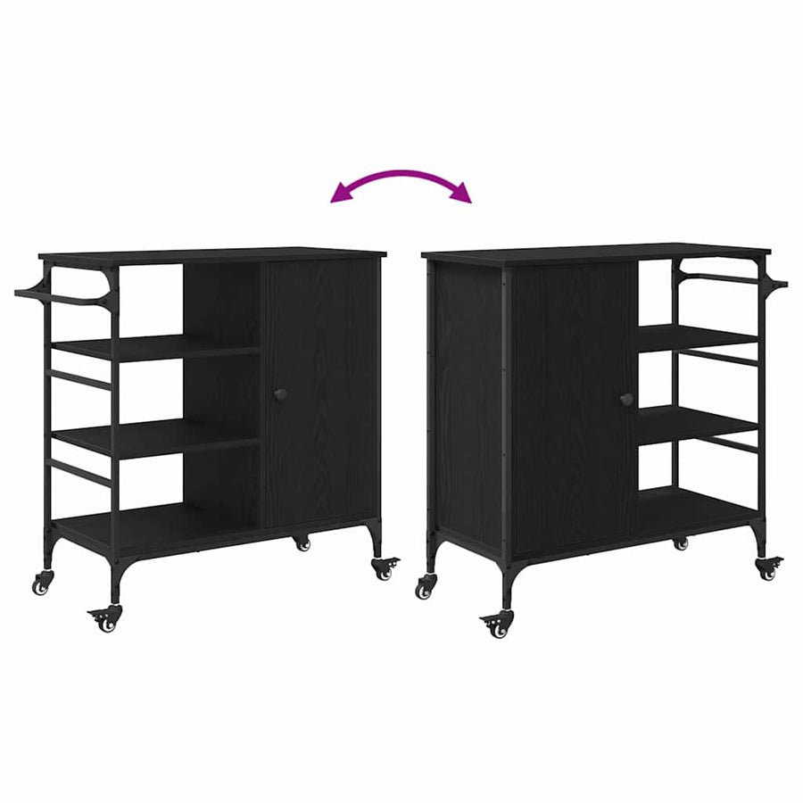 Keuken Trolley Zwart Eiken 87.5 x 39 x 84.5 cm Bewerkt hout