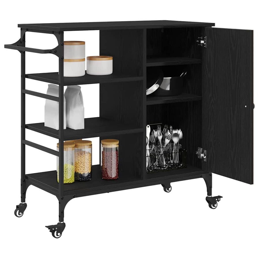 Keuken Trolley Zwart Eiken 87.5 x 39 x 84.5 cm Bewerkt hout