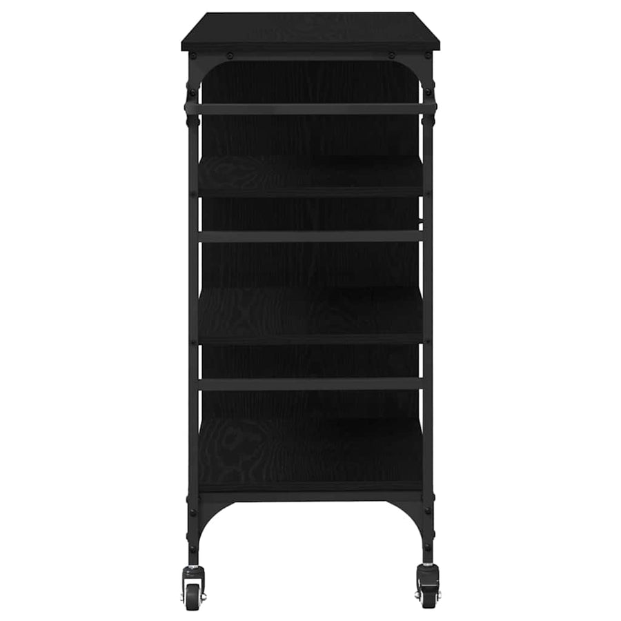 Keuken Trolley Zwart Eiken 87.5 x 39 x 84.5 cm Bewerkt hout