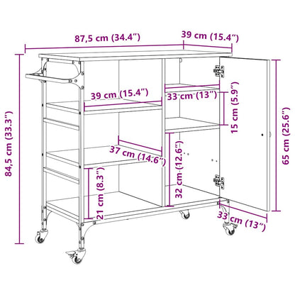 Keuken Trolley Zwart Eiken 87.5 x 39 x 84.5 cm Bewerkt hout