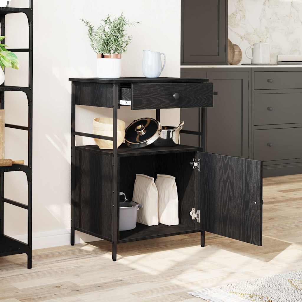 Keuken Trolley Zwart Eiken 56 x 43 x 89,5 cm Bewerkt hout