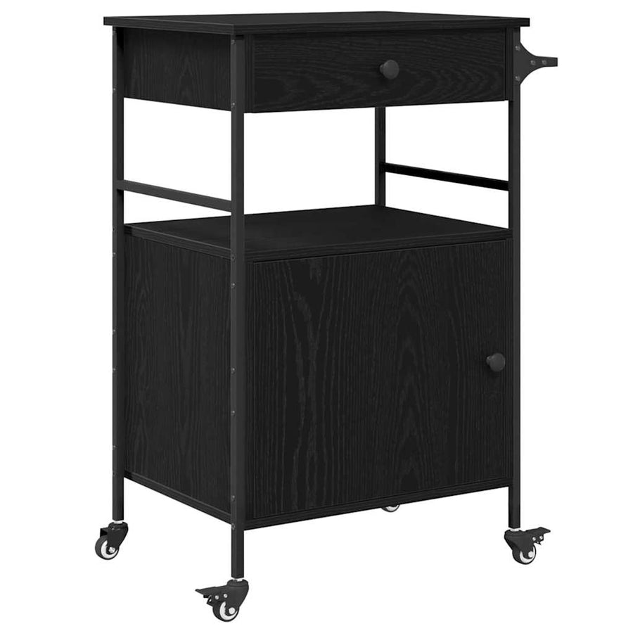 Keuken Trolley Zwart Eiken 56 x 43 x 89,5 cm Bewerkt hout