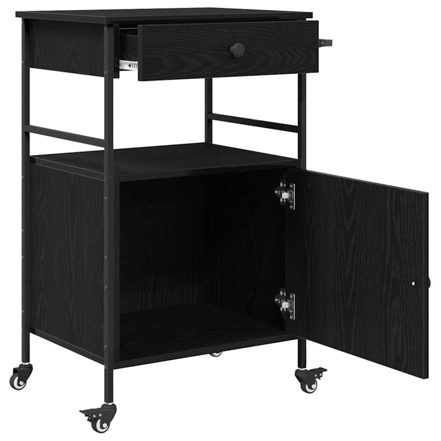 Keuken Trolley Zwart Eiken 56 x 43 x 89,5 cm Bewerkt hout