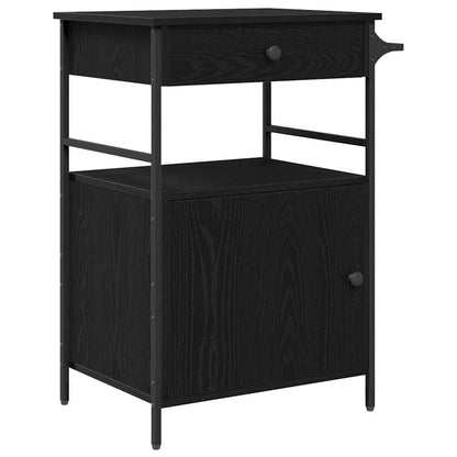 Keuken Trolley Zwart Eiken 56 x 43 x 89,5 cm Bewerkt hout