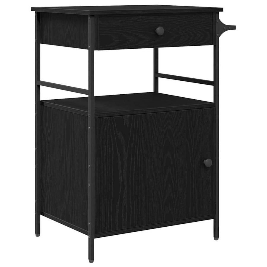 Keuken Trolley Zwart Eiken 56 x 43 x 89,5 cm Bewerkt hout