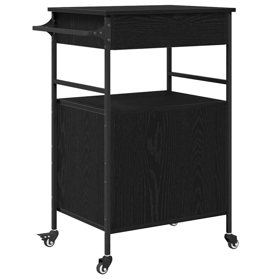 Keuken Trolley Zwart Eiken 56 x 43 x 89,5 cm Bewerkt hout