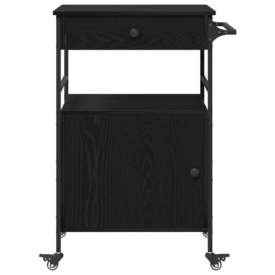 Keuken Trolley Zwart Eiken 56 x 43 x 89,5 cm Bewerkt hout