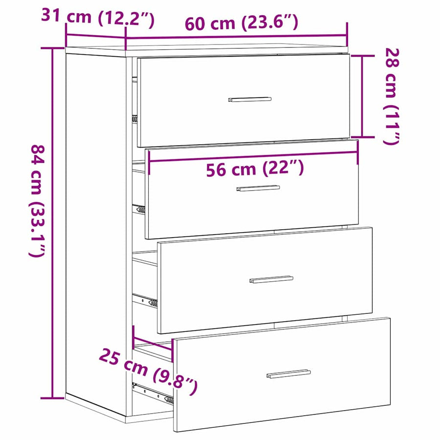 Dressoir met lade Zwart eiken 60 x 31 x 84 cm Spaanplaat