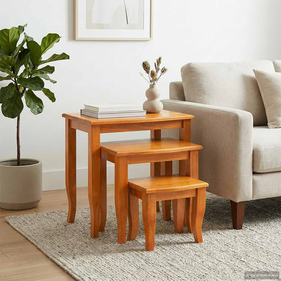 Geneste Bijzettafels 3 pcs Naturel Massief Mahoniehout