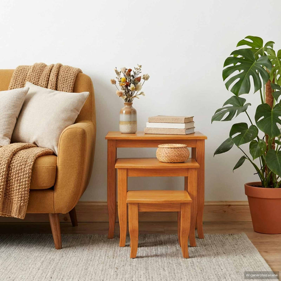Geneste Bijzettafels 3 pcs Naturel Massief Mahoniehout