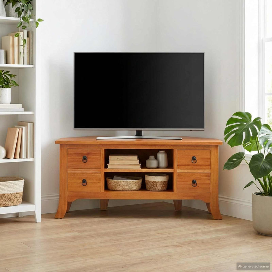 TV-kast met lade Naturel 100 x 40,5 x 46 cm Massief Mahoniehout