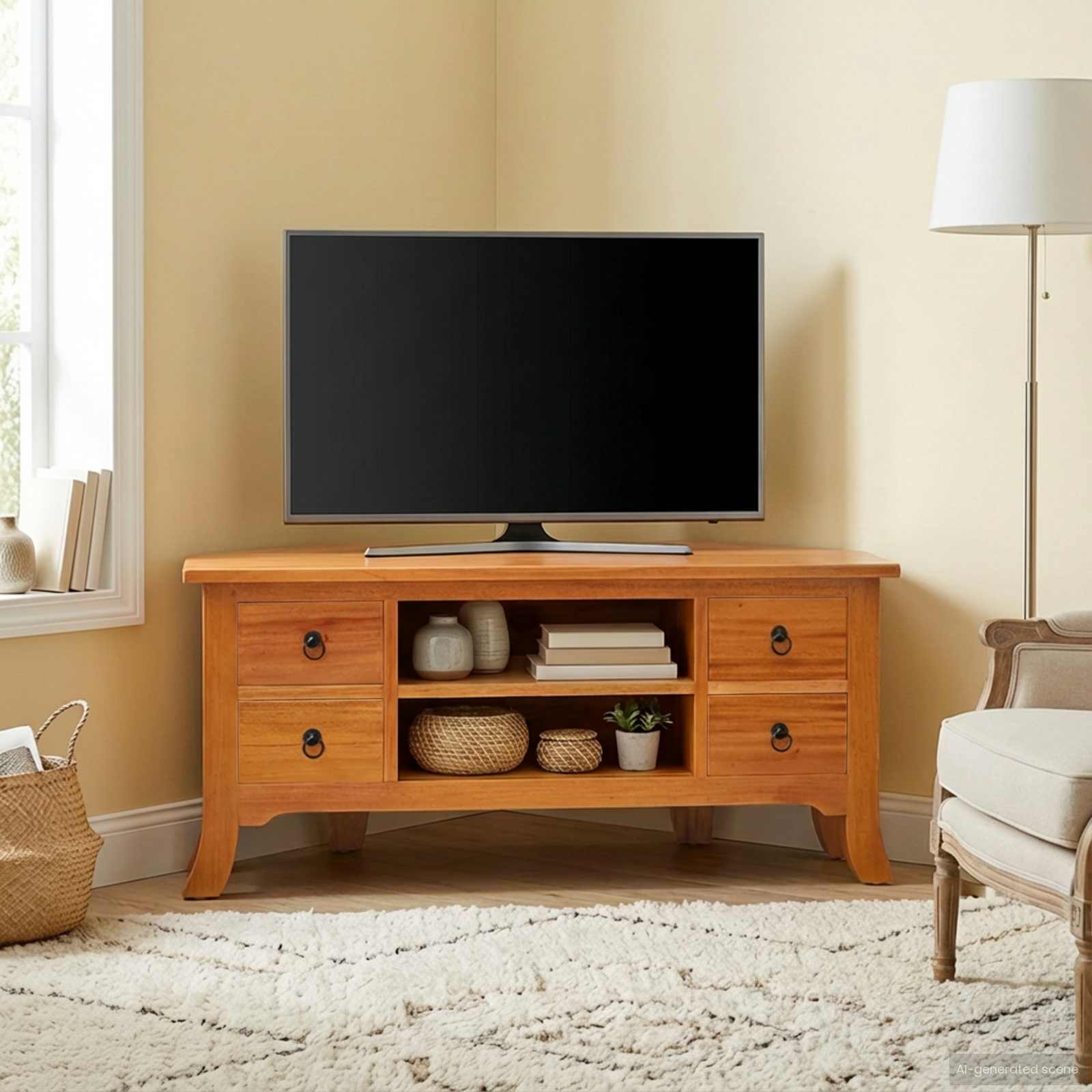 TV-kast met lade Naturel 100 x 40,5 x 46 cm Massief Mahoniehout