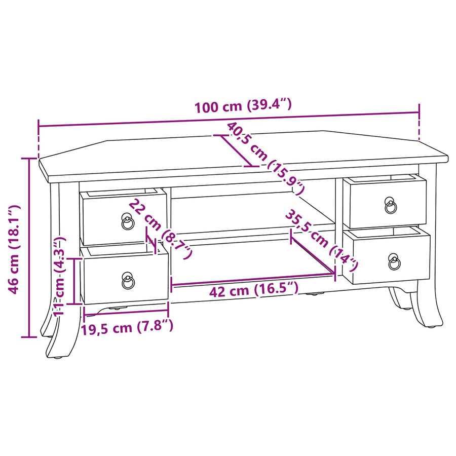 TV-kast met lade Naturel 100 x 40,5 x 46 cm Massief Mahoniehout