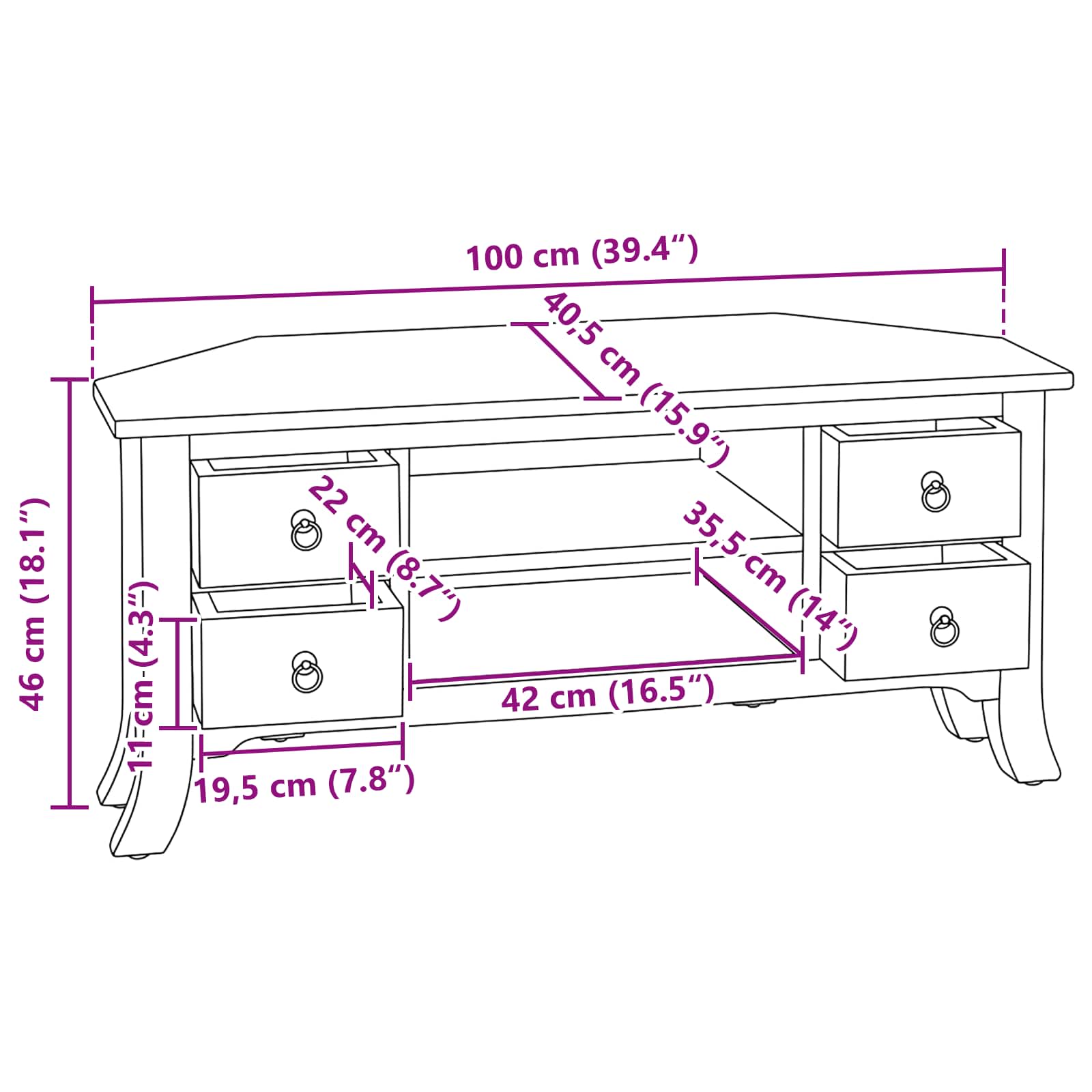 TV-kast met lade Bruin 100 x 40,5 x 46 cm Massief Mahoniehout