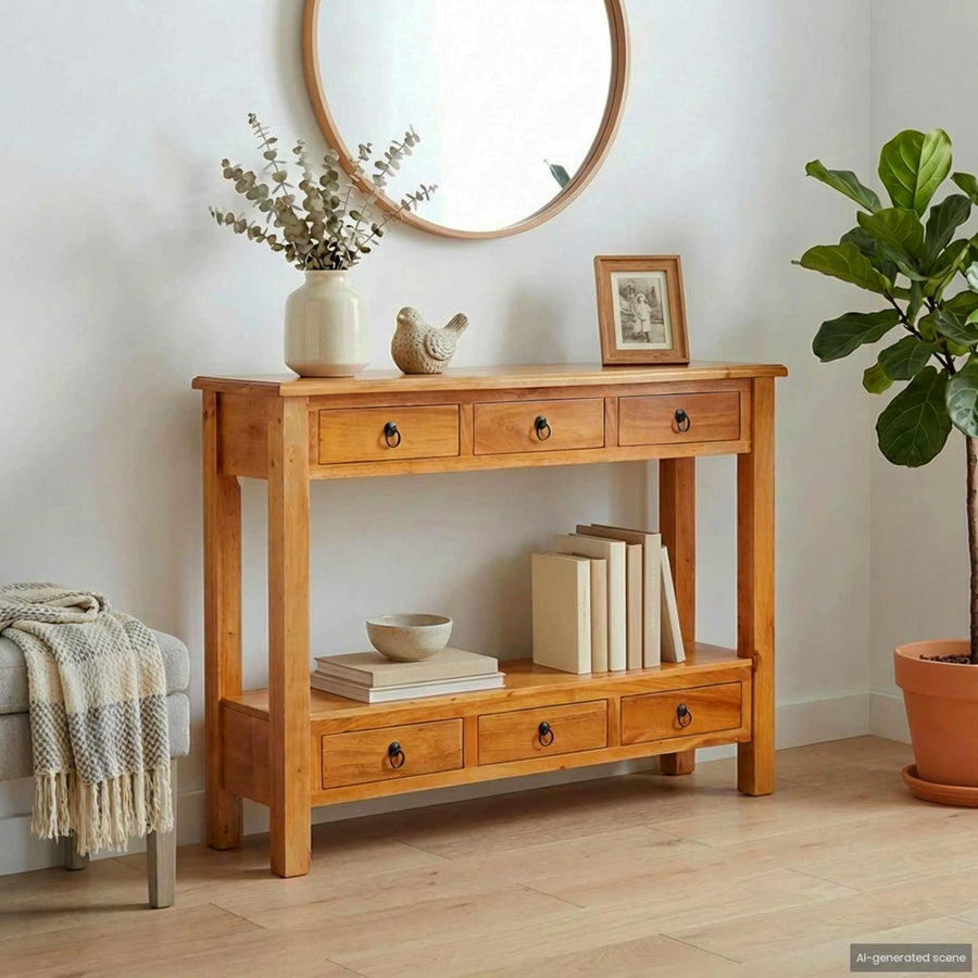 Wandtafel met lade Naturel 115 x 32 x 76 cm Massief Mahoniehout
