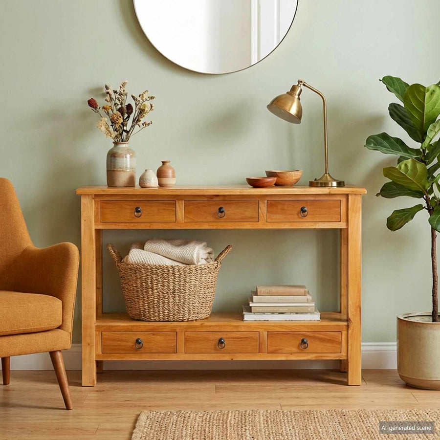 Wandtafel met lade Naturel 115 x 32 x 76 cm Massief Mahoniehout