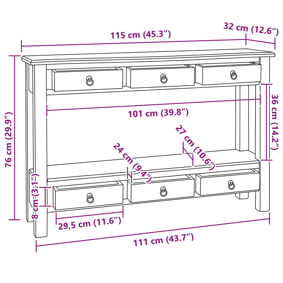 Wandtafel met lade Naturel 115 x 32 x 76 cm Massief Mahoniehout