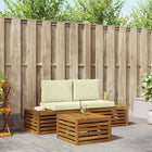 Outdoor Bench Set with Cushion 3 Piece Natural and Cream