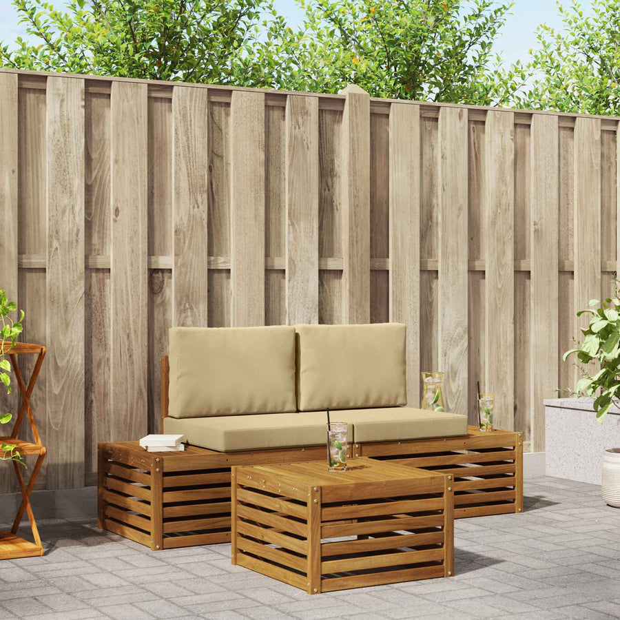Buiten bankenset met kussen 3 Stuk Natuurlijk en Beige