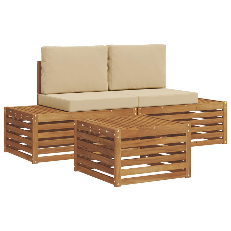Buiten bankenset met kussen 3 Stuk Natuurlijk en Beige