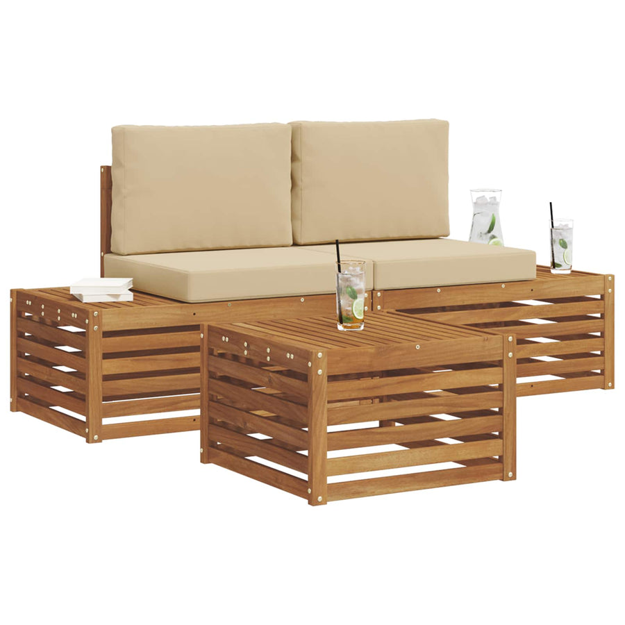 Buiten bankenset met kussen 3 Stuk Natuurlijk en Beige