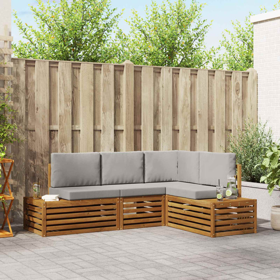 Sofa-Sets met kussen 4 Stuk Natuurlijk en Lichtgrijs
