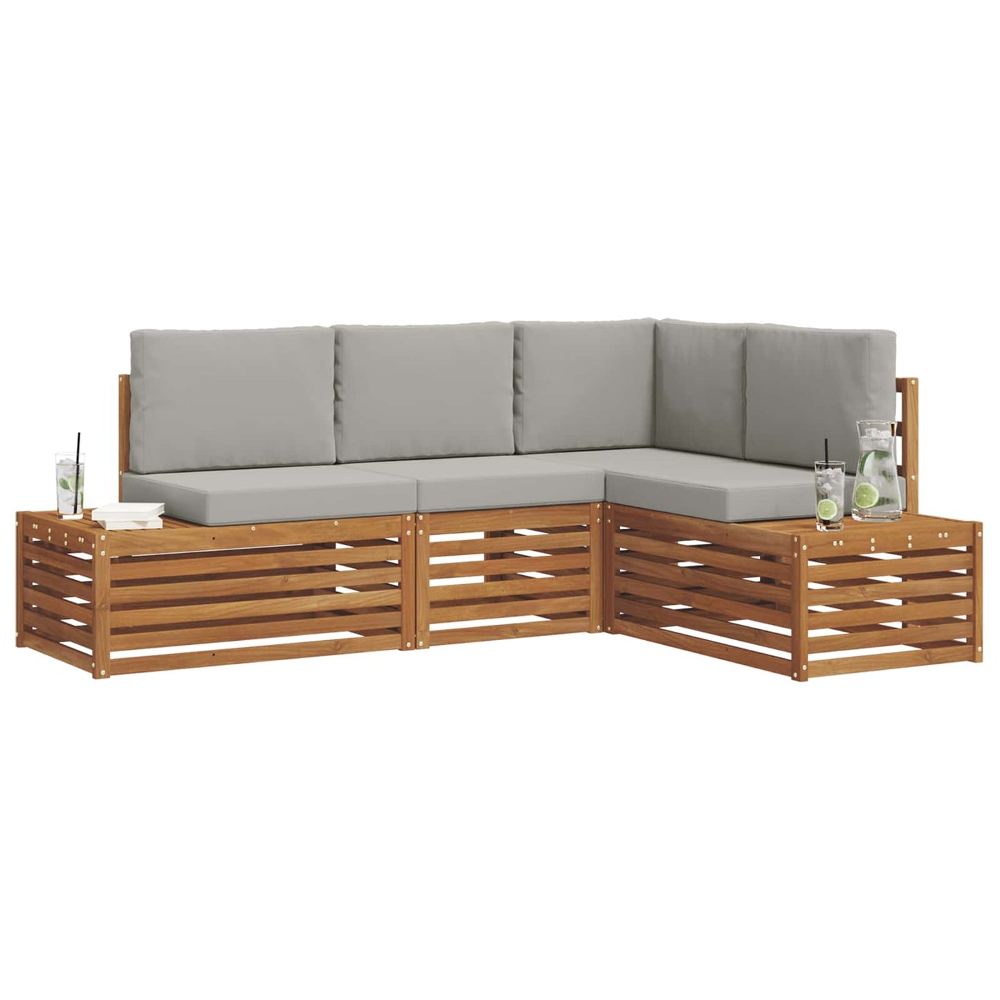 Sofa-Sets met kussen 4 Stuk Natuurlijk en Lichtgrijs