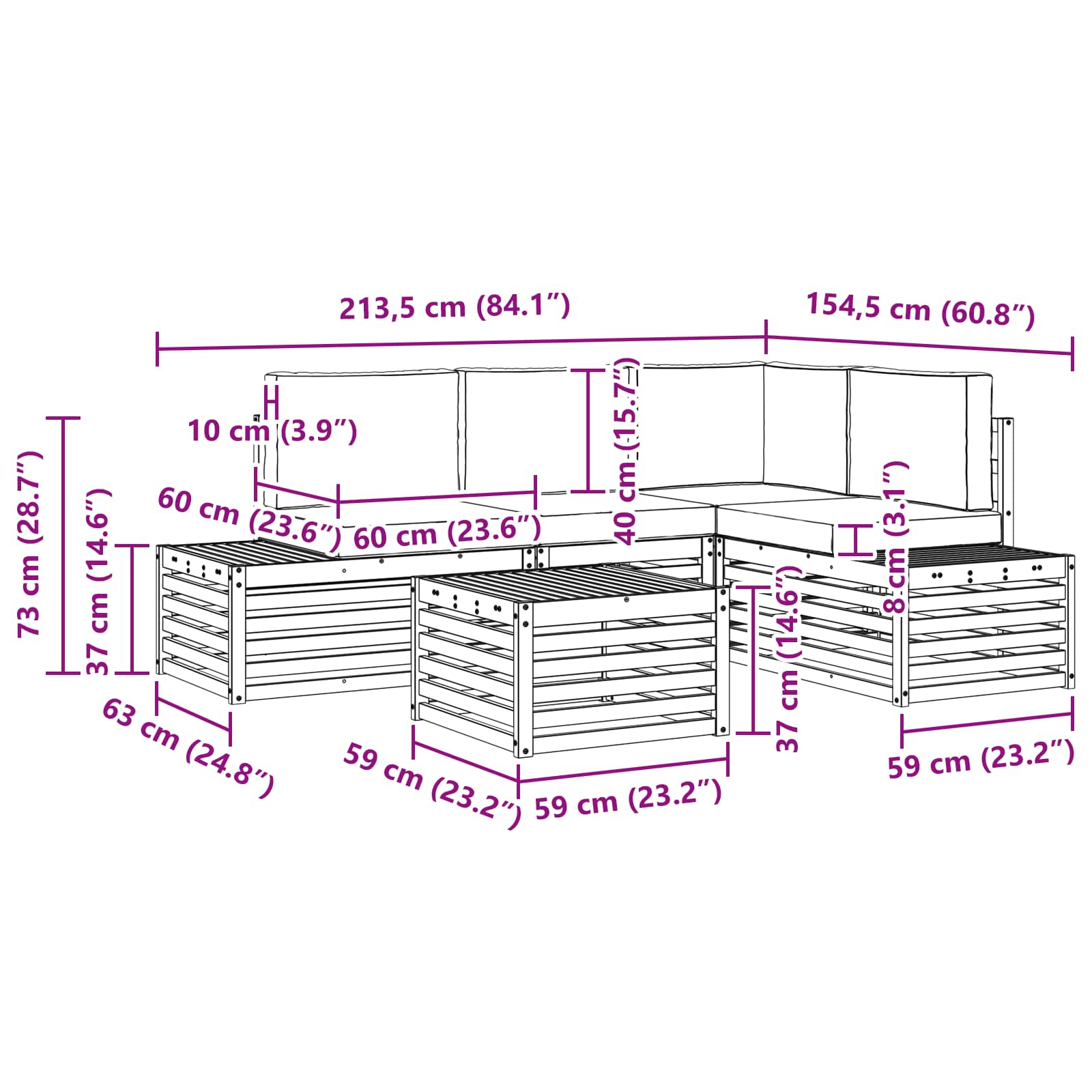 Sofa-Sets met kussen 5 Stuk Natuurlijk en Crème