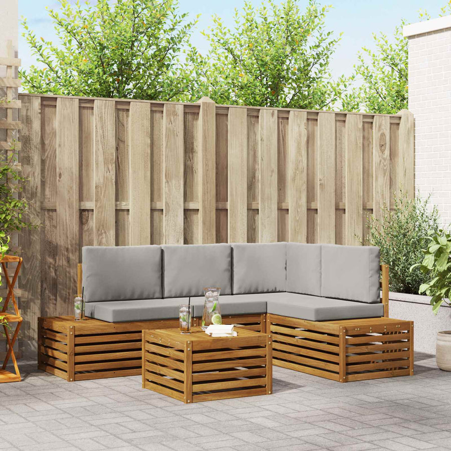 Sofa-Sets met kussen 5 Stuk Natuurlijk en Lichtgrijs