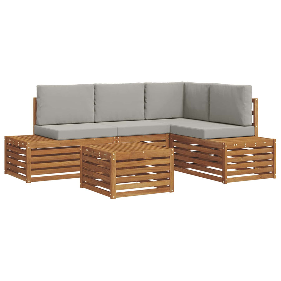 Sofa-Sets met kussen 5 Stuk Natuurlijk en Lichtgrijs
