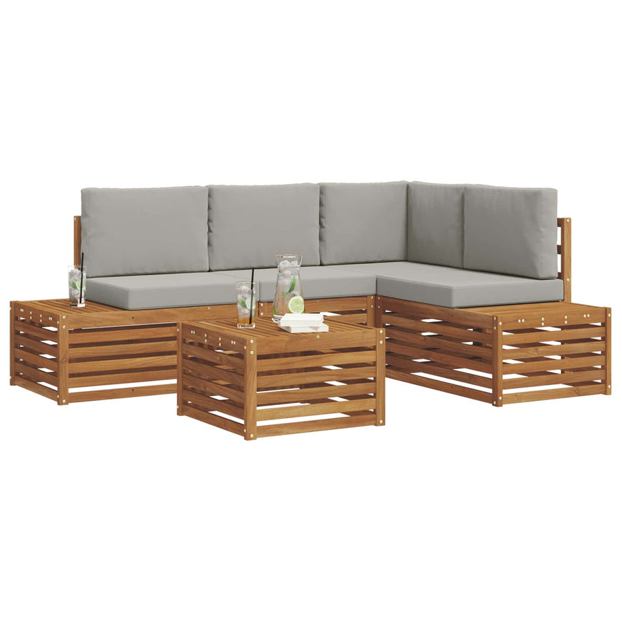 Sofa-Sets met kussen 5 Stuk Natuurlijk en Lichtgrijs