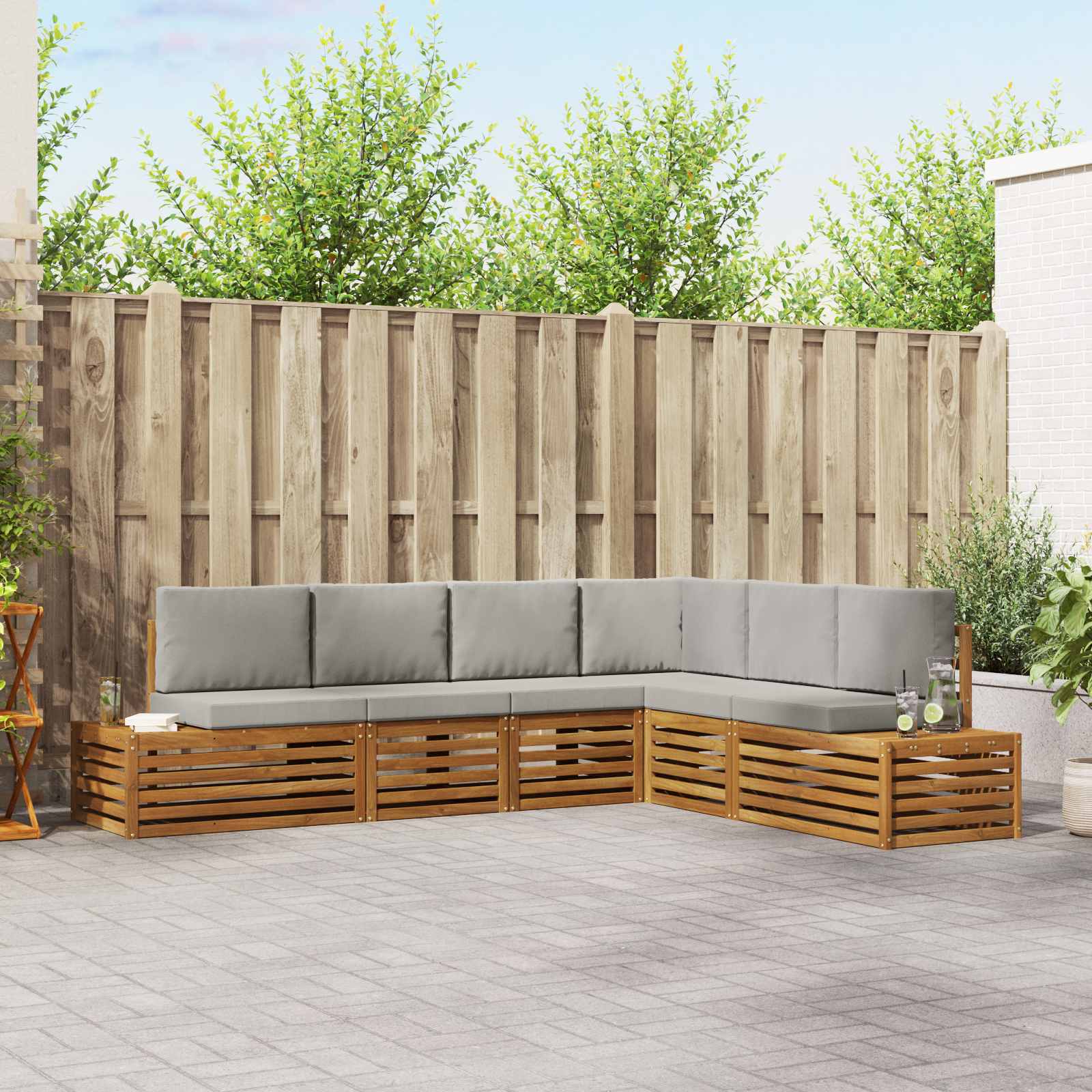 Sofa-Sets met kussen 6 Stuk Natuurlijk en Lichtgrijs
